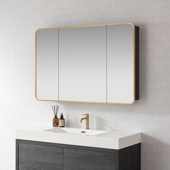 Talayuela 48 in.W x 32 in.H Aluminum Framed Medicine Cabinet in Brushed Gold