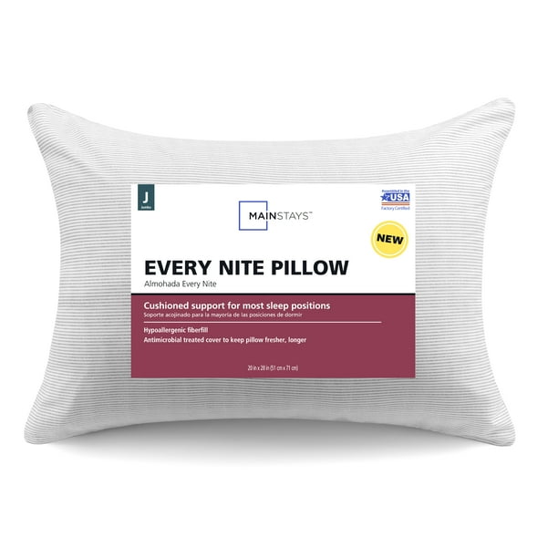 Mainstays Every Nite Bed Pillow with Antimicrobial Treatment, Jumbo 20