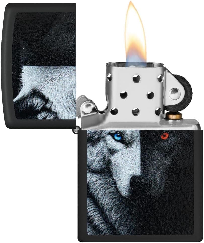 Zippo Lighter - Customized Message Two Wolves Black Matte Pocket Lighter 46694