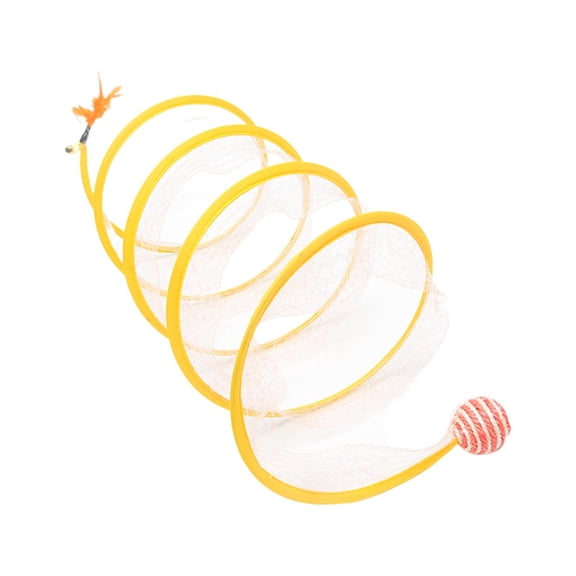 Folded Cat Tunnel Toy Collapsible Cat Tunnel Pet Interactive Toy Spring Spiral Tunnels Feather Toys Round Tube for Indoor Cats Rabbit Kitten Ball