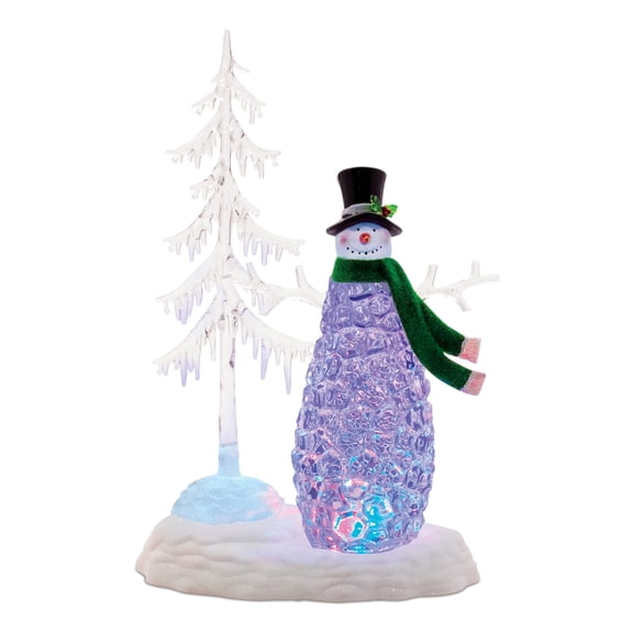 Melrose Multicolored LED Snowman with Pine Tree