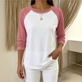 thumbnail image 2 of hoksml Women's Color Block Raglan Long Sleeve T Shirt, Loose Casual Crew Neck Top with Curved Hem, 2 of 7
