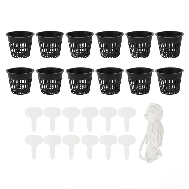 12PCS Water Planting Baskets Mesh Net Plant Pots Plastic Soilless Cultivation Cups with Cotton Rope