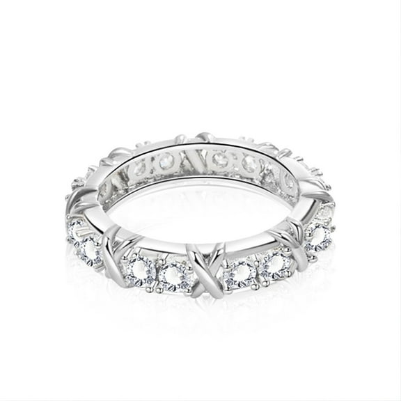 Whudwhu Elegant Cross Moissanite Ring in Silver Size 7 for Women Unique Design