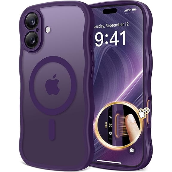 Eryueer Magnetic for iPhone 17 Case for Women Girls Upgraded [Full Camera Protection] [Compatible with MagSafe] Cute Wave Translucent Matte Phone Case for iPhone 17 Deep Purple