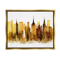 Stupell Industries Dream Big Glam City Skyline Graphic Art Metallic Gold Floating Framed Canvas Print Wall Art, Design by Ziwei Li