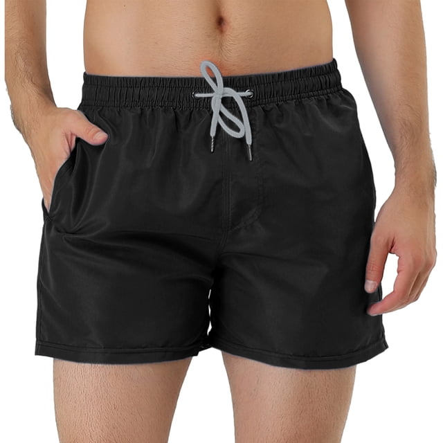 Pantalones cortos de natación con forro de malde color sólido con cintucon cordón de Color Negro paHombre 34