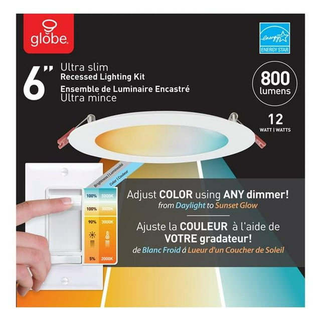 Globe Electric 3001860 Ultra Slim White 6 in. 12W Plastic LED Recessed Lighting Kit