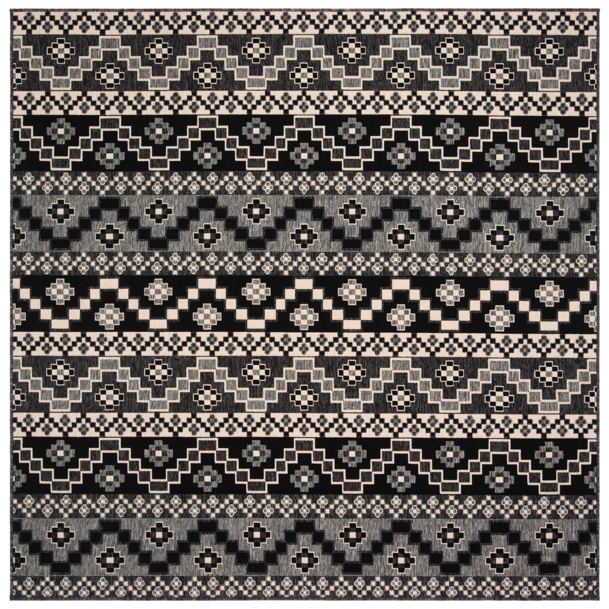 SAFAVIEH Veranda Luwig Southwestern Indoor/Outdoor Area Rug, 4' x 5'7", Black/Beige