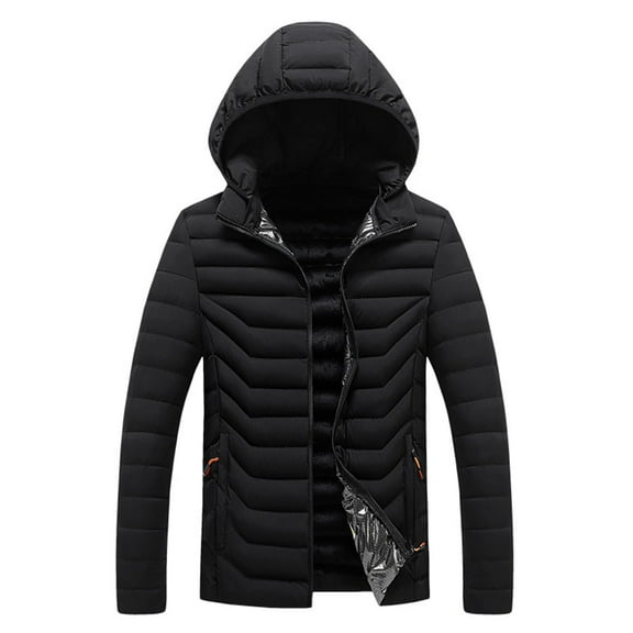 YueHuiYing Men's Fitted Hooded Jacket Warm Casual Style Solid Color Zipper Pockets Long Sleeve Parkas