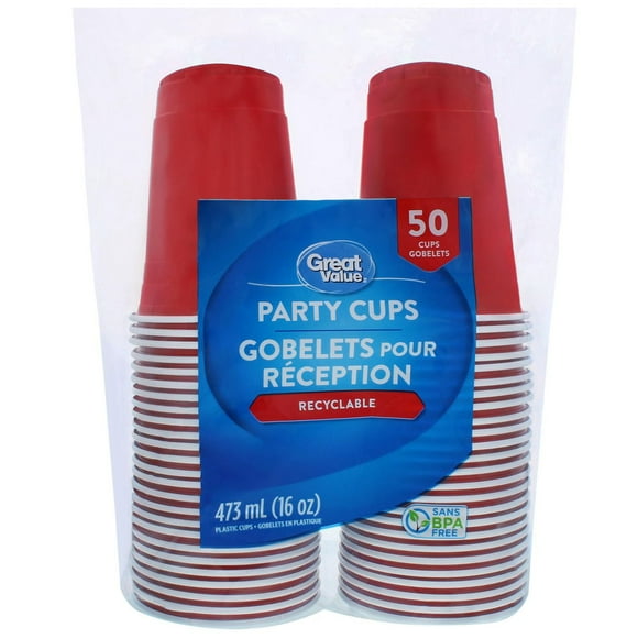 Great Value Party Cups, Plastic, 50 Cups