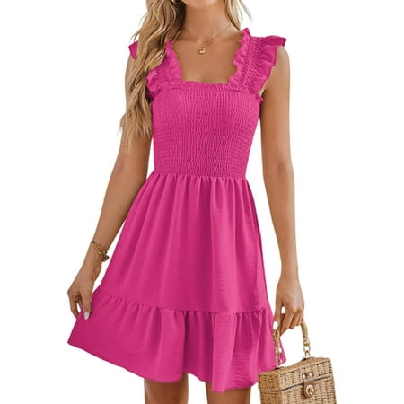 

Womenu2019s Sleeveless Dress Pleated Mini Costume Square Neck for Beach Days STD-1793