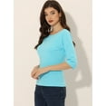 thumbnail image 3 of DARING DIVA Women's Elbow Sleeves Boat Neck Slim Fit Classic Tee XL Aqua Blue, 3 of 6