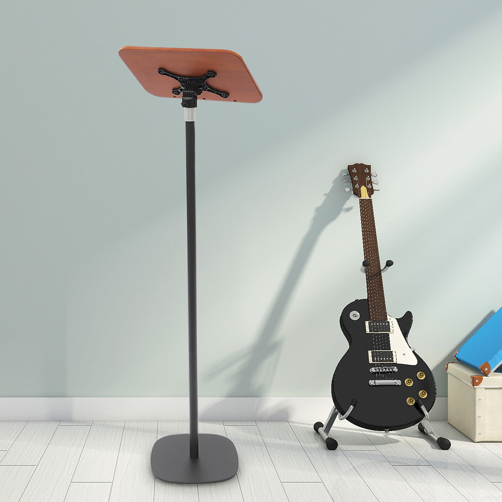 ToppiJoy Adjustable Floor Book Stand for Reading, Book Holder Stand Music Stand with Wooden Pad and Page Paper Clip (31.5-66.9in)