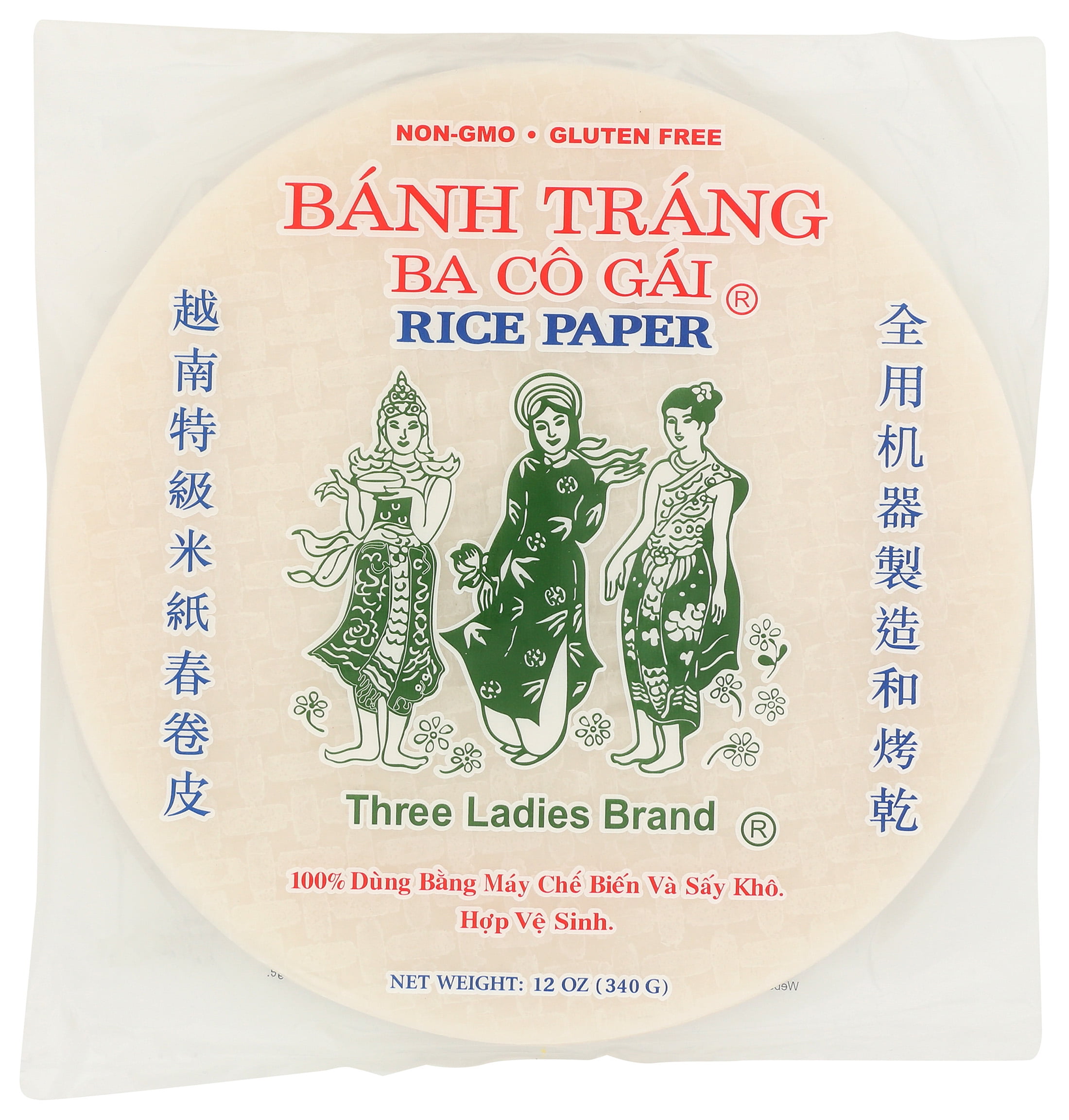 (3 pack) Three Ladies Brand Rice Paper Spring Roll Wrapper 22cm, 12 Oz, 6 Sheets