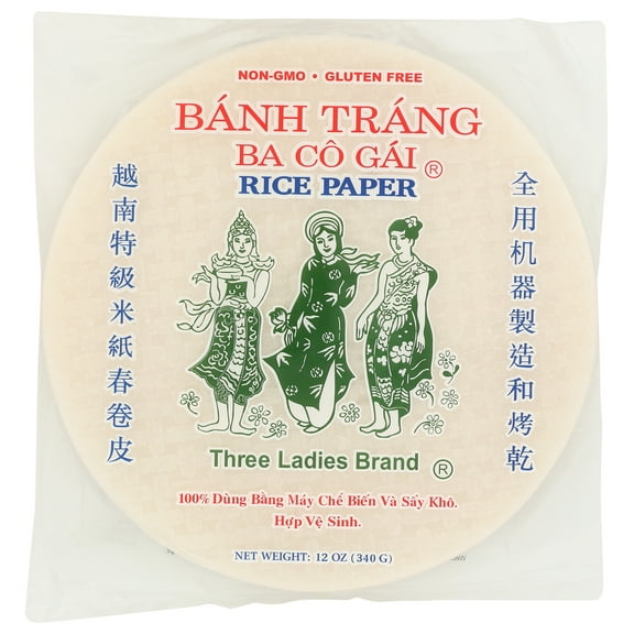 Three Ladies Brand Rice Paper Spring Roll Wrapper 22cm, 12 Oz, 6 Sheets