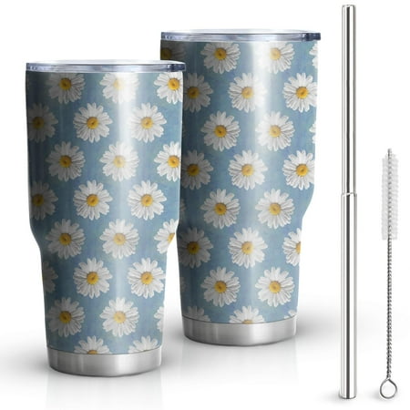 

Daisy Floral Tumbler with Lid and Straw Stainless Steel 30oz Daisy Tumbler Cup Insulated Daisy Water Bottle Cups Coffee Tumbler Travel Mug Gifts for Women