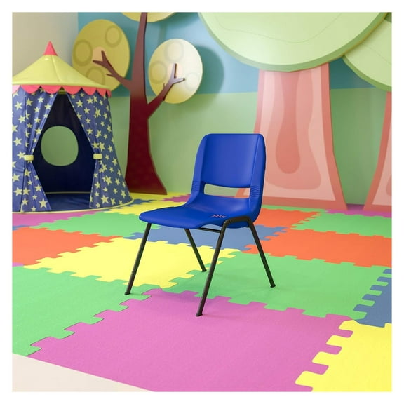 Drevy Kid's Navy Ergonomic Shell Stack Chair - Black Frame and 14" H Seat
