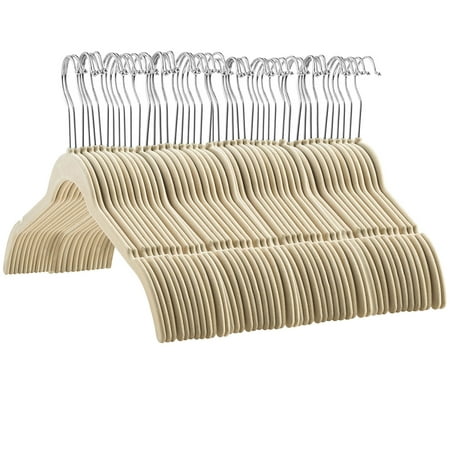 Shoulder Line Hanger - Velvet Shirt/Dress Hangers - (60-Pack) Non-Slip Velvet Material, Contoured Shoulders and Notches, 360 Degree Swivel Hook, Ultra Thin Space Saving, for Shirts, Straps, Dresses, Camisoles, Etc