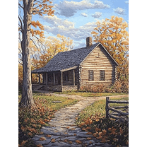 Autumn Log Cabin Canvas Wall Art， Perfect for Living Room， Bedroom， Farmhouse， Office， and Hallway Decoration