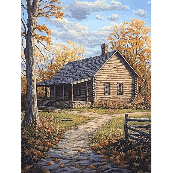 Autumn Log Cabin Canvas Wall Art， Perfect for Living Room， Bedroom， Farmhouse， Office， and Hallway Decoration