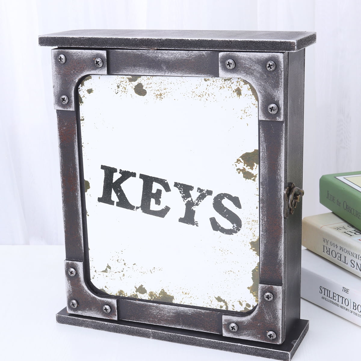 Masteelf Wall Mounted Wooden Key Holder Box with Distressed European Finish, White Hanging Organizer for Keys and Small Items, 1 Set