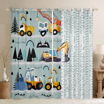 jejeloiu Construction Truck Excavator Black Out Curtains,Cartoon Pine Mountain Curtains Pack of 2 (42x63 Each),Bullodzer Crane Vehicle Bedroom Curtains For Teens,Super Cozy Room Decor