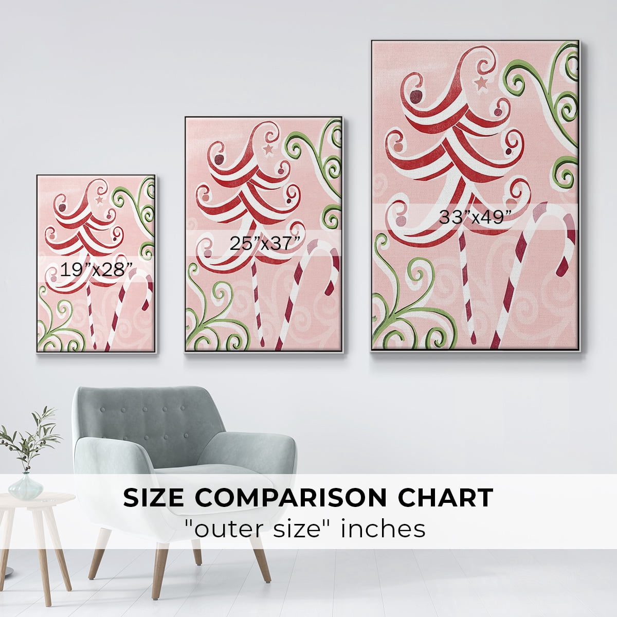 Candy Cane Holiday I - Framed Gallery Wrapped Holiday Canvas - 17 x 25 - White Frame