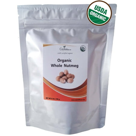 Sri Lankan Food Organic Whole Nutmeg (3.5 oz), Premium Grade, Harvested & Packed from a USDA Certified Organic Farm in Sri Lanka (stand up resealable pouch) 3.5 oz ()