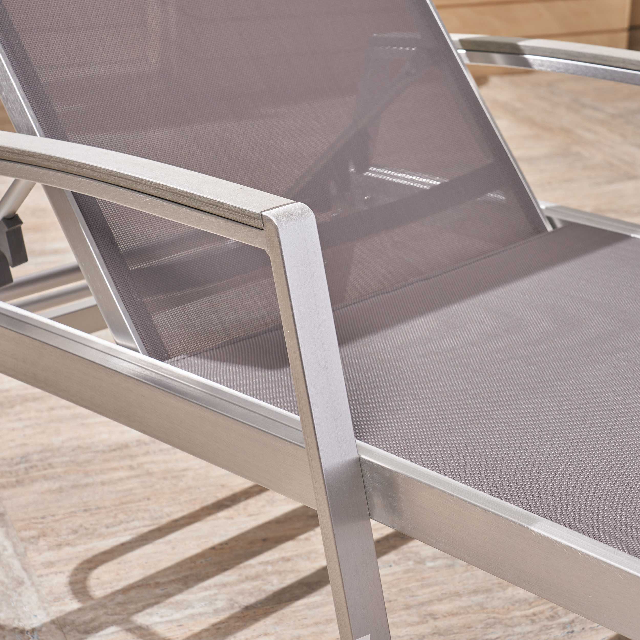 Noble House Oxton Outdoor Mesh and Aluminum Chaise Lounge (Set of 2) Gray