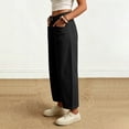 thumbnail image 7 of Karymi Linen&nbsp;Pants&nbsp;Women Solid Single Button Zipper Fly High Waist Barrel Cropped Pants, Front Patch Pocket Loose Curved Wide Leg Trousers Pants for Women, 7 of 7