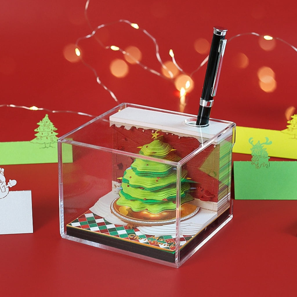 JZROCKER 3D Paper Sculpture Note Pad with Pen Holder for Christmas Decoration