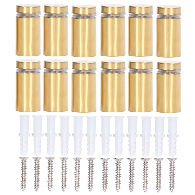12 Pcs 16x30mm Kit de Vis de Configuration en Acier Inoxydable Brossé Or Électroplaqué - Matériel de Montage Mural Robuste et Résistant à la Rouille avec Ancrages en Plastique et Tampons en Caoutchouc pour Panneaux, Affiches, Œuvres d'Art