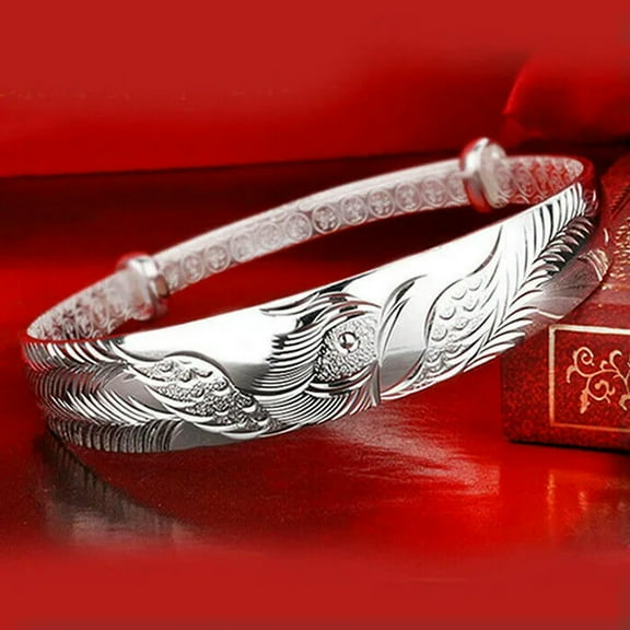 EOEMY Vintage 925 Silver Phoenix Bangle Bracelet Womens Jewellery Gifts Accessories