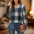 thumbnail image 5 of YUGYXL Women's Fashion Tunic Shirts V Neck Plaid Button Up Tops Long Sleeve Irregular Casual Comfort T-Shirts Navy XL, 5 of 8