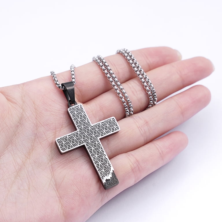Iron Saints Men Drip Cross Pendant Necklace, Stainless Steel