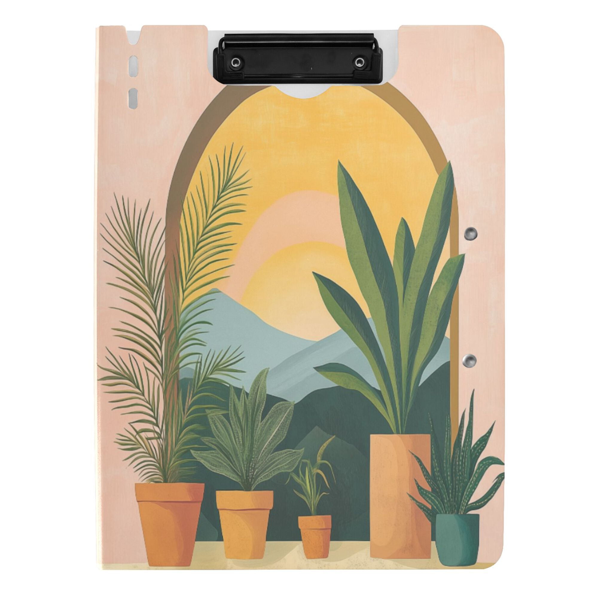 FORMRS A4 Clipboard Folder with Pen Holder Horizontal Foldable School Office Binder, Boho Plants