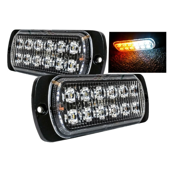 1 Pair 4.5" White Amber Dual Row 12-LED Surface Mount Warning Strobe Light Flasher Emergency Vehicle Tow Truck Trailer Van Construction Heavy Equipment 12v 24v