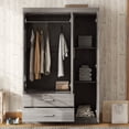 thumbnail image 2 of 3-Door Mirror Wardrobe Cabinet Closet  2 Drawers and Storage Shelves,  Bedroom Organizer, Gray, 2 of 7