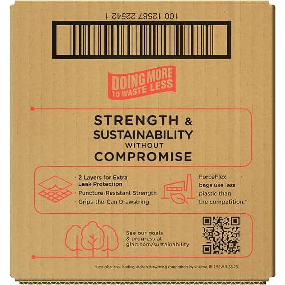 Glad Trash Bags, ForceFlex Tall Kitchen Drawstring Garbage Bags, 13 Gal, Fragrance Free, 110 Ct, Package May Vary