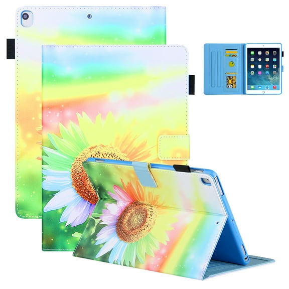 iPad 9.7 Case 2018/2017, iPad Air 1 2 Case 9.7", Allytech Folio Style Kickstand Magnetic Clasp Auto Sleep Wake Full Protection Shockproof Case Cover for Apple iPad 9.7" 6th 5th Gen, Sunflower