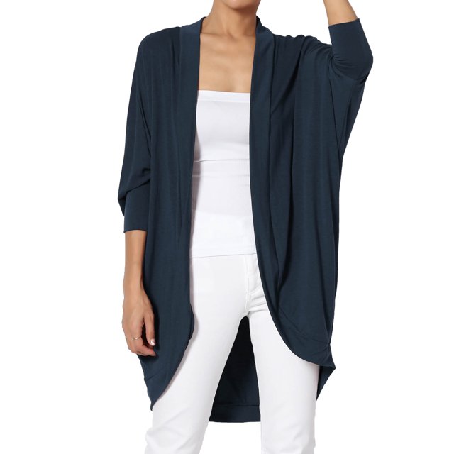 TheMoogan Women's PLUS Cocoon Draped Jersey Knit 3/4 Sleeve Oversized Open Front Cardigan