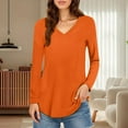 thumbnail image 2 of MIXUE Boho Tops For Women Autumn Winter Solid Color V Neck Long Sleeve Slim Fit Pullover Shirts For Women Tshirts Outwear,Orange,XXXXXL, 2 of 5