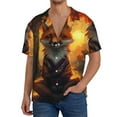 thumbnail image 3 of Honeii 's Sunset Maple Tree Fox for men's short-sleeved button-up collared shirt featuring a pocket, perfect for beach vacations, and travel adventures., 3 of 5