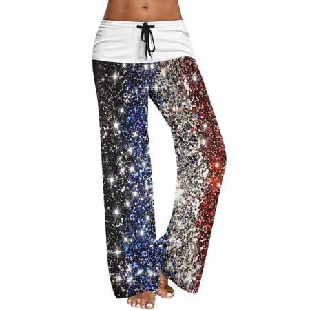 

Wiueurtly Womens High Waist Pocket Strip Elastic Waist Printed Loose Yoga Pants Casual Long Trousers Song Maternity Pants