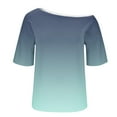 thumbnail image 5 of Women's Off Shoulder Slanted Neck Short Sleeve Top Shirts Blouses, Loose Fit Printed Casual Daily Wear Vacation Beach Party Outfits, Fashion Essential Gift for Women | CSEONE,Navy XL, 5 of 9