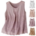thumbnail image 2 of Bosfbaoi Tank Tops For Women Solid-color Crew Neck Sleeveless Shirt Plus Size Cotton Linen Embroidered Tops, 2 of 5