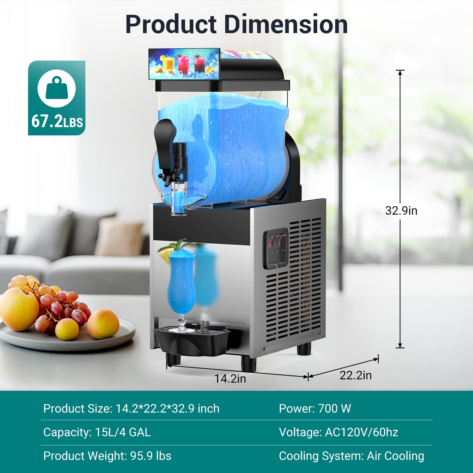 Joreek Commercial Slushy Machine 4Gal/15L Frozen Drink Machine & Slushie Machine, Stainless Steel Margarita Machine with LED Light
