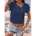 thumbnail image 2 of Olabelle Linen Tops for Women Casual Collared Business Blouses Tops Puff Sleeve Crop Shirts Loose Summer Work Clothes Navy Blue XL, 2 of 6