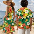 thumbnail image 2 of Uorisanigo Hawaii Flowers Matching Couple Outfits Men's Short Sleeve Shirt Button Up Shirt Blouse Workwear and Summer Dresses for Women Crewneck Sleeveless Hawaiian Vacation Sundress, 2 of 8